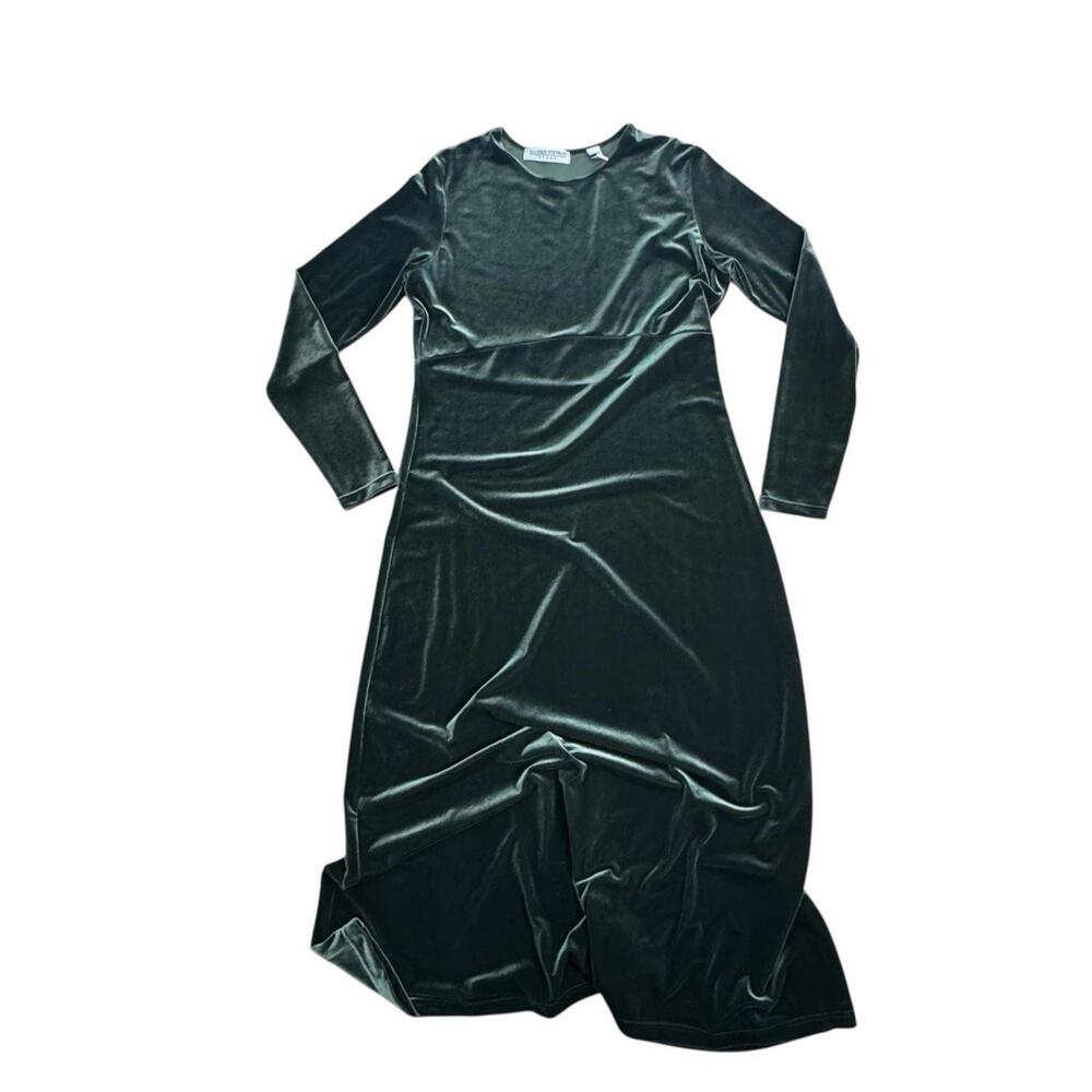 Green Velvet Maxi Dress Vintage Valerie Stevens Size Medium Classic & On Trend